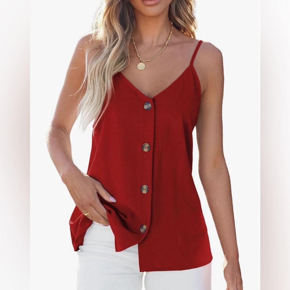 Red Button Down Tank Top Large